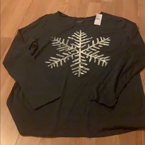 Loft - Gray Long Sleeved Snowflake Shirt - Large
